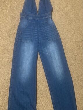 Dollhouse Blue Denim Wide-Leg Jumpsuit with Patch Pockets